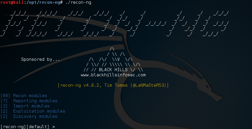 recon-ng welcome screen